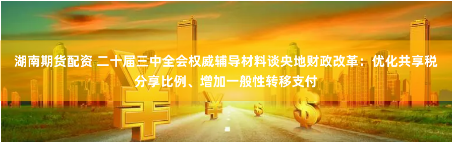 湖南期货配资 二十届三中全会权威辅导材料谈央地财政改革：优化共享税分享比例、增加一般性转移支付