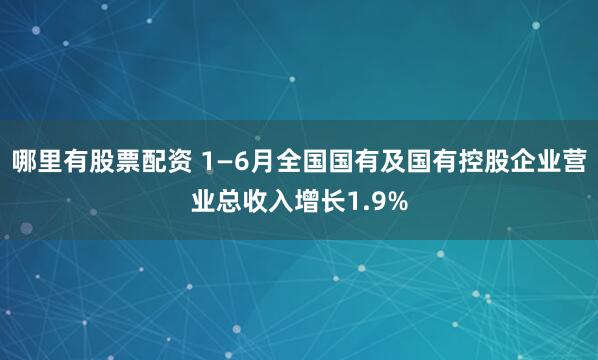 哪里有股票配资 1—6月全国国有及国有控股企业营业总收入增长1.9%